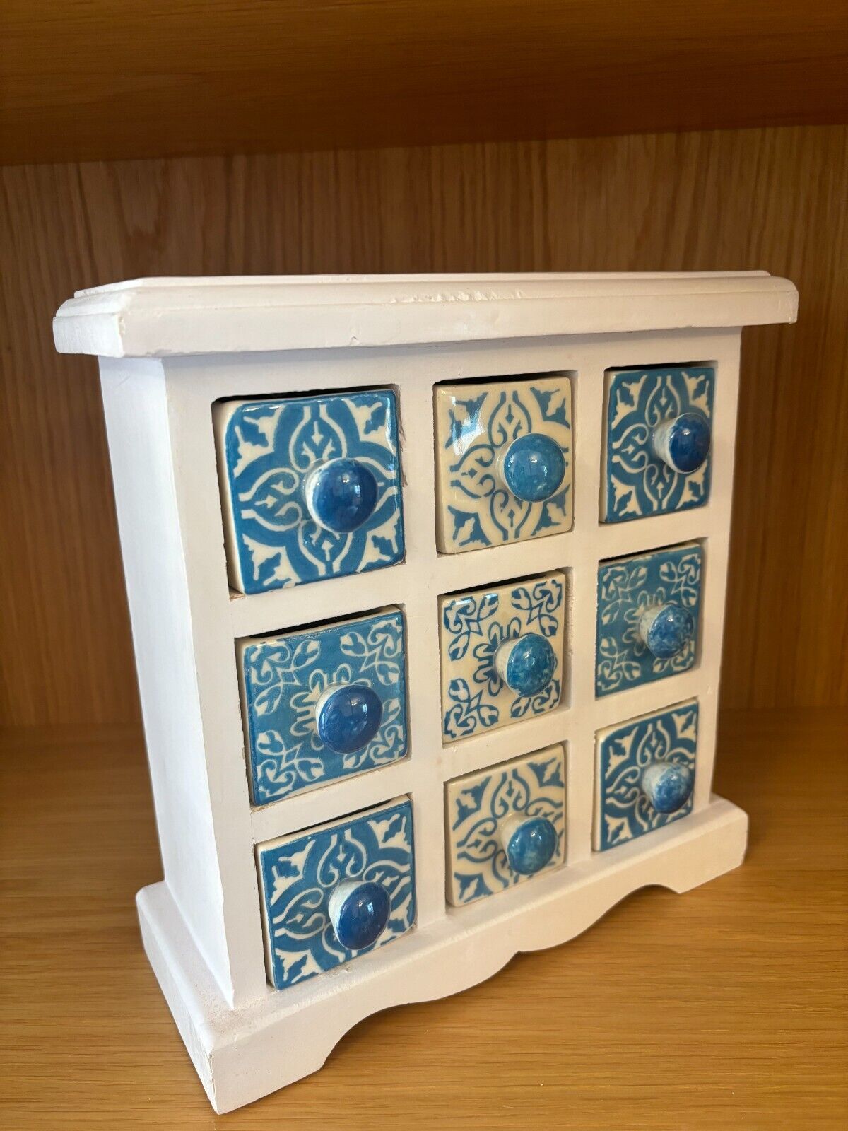 9 Drawer Chest Ceramic Drawers Spice Chest Sewing Hobby Jewellery Blue &amp; White
