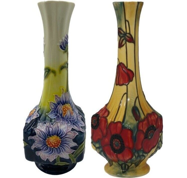 Ceramic Bud Vase Old Tupton Tube Lined Floral Yellow Poppy or Daisy 7&quot; Brand New