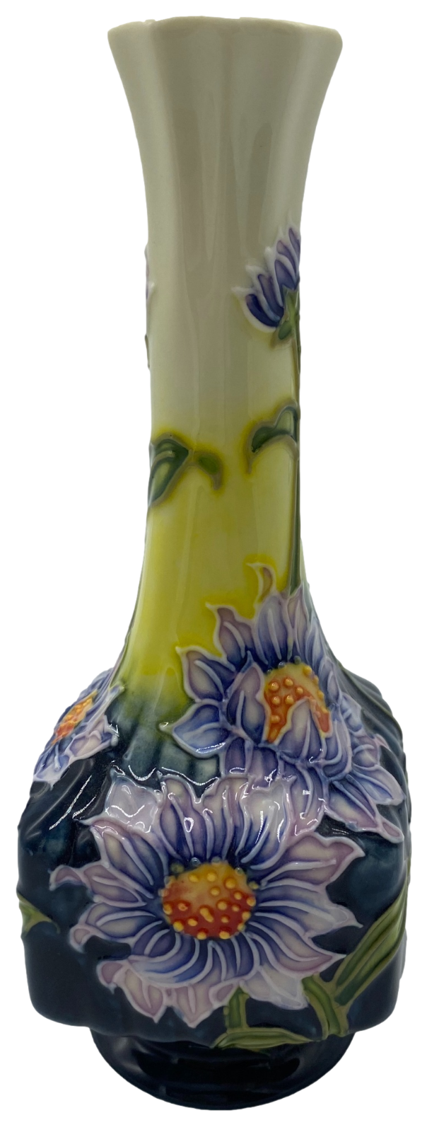 Ceramic Bud Vase Old Tupton Tube Lined Floral Yellow Poppy or Daisy 7&quot; Brand New