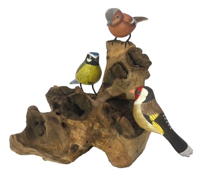 3 Birds on Driftwood Bird Ornament Fair Trade Figurine Statue Home Decor New