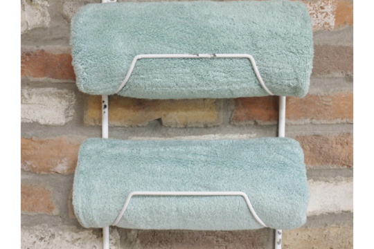 Bathroom Towel &amp; Metal Shelf Hooks Basket Holder Cream Metal Can Be Repainted 