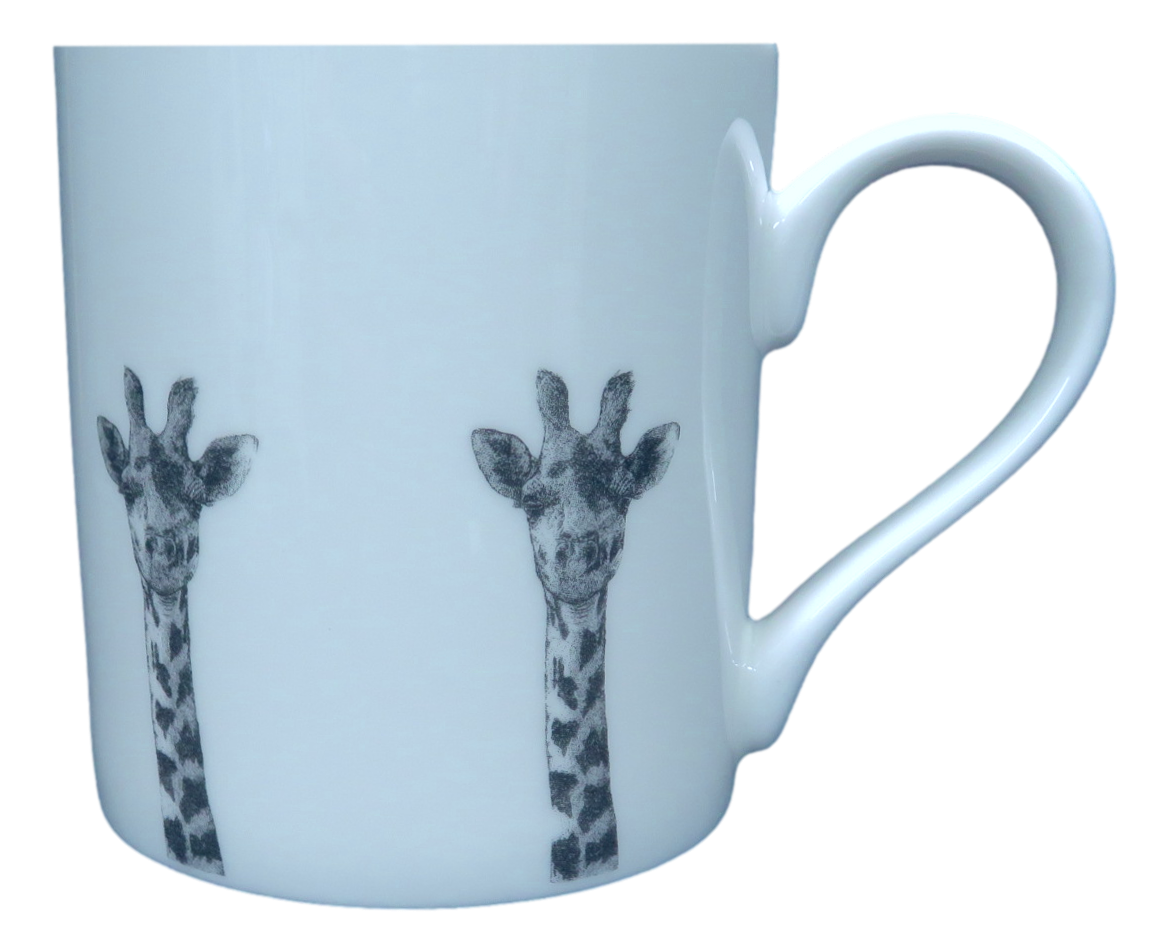 4 x Giraffe Mugs Set 4 Fine Bone China Tea Coffee Hot Chocolate Black &amp; White