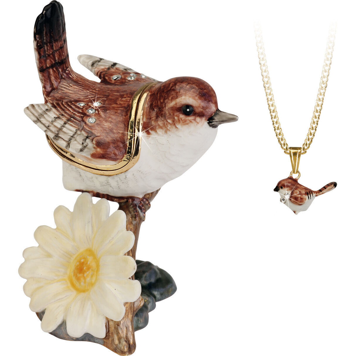 Bird Trinket Box &amp; Necklace Robin Wren Kingfisher Blue Tit Little Treasures