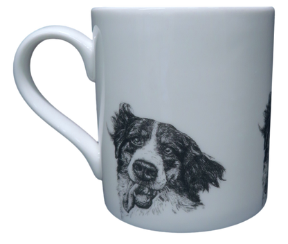 Collie Dogs Mugs Set 4 Fine Bone China Tea Coffee Hot Chocolate Black &amp; White