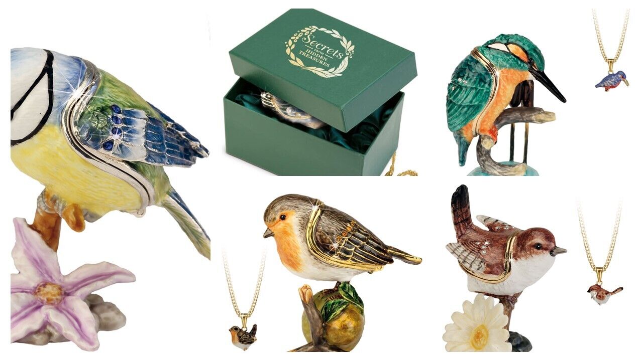 Bird Trinket Box &amp; Necklace Robin Wren Kingfisher Blue Tit Little Treasures