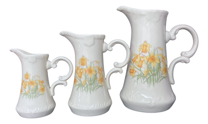 Ceramic Jug Pitcher Daffodil Vintage Style Choice of 3 Sizes Or Set 3 Brand New