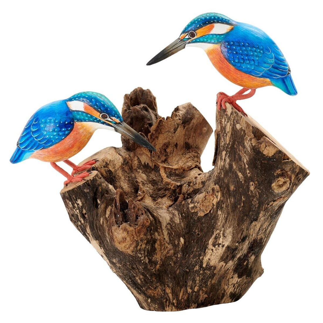 2 Kingfishers Bird Wooden Ornament Hand Painted Beautiful Bird Fairtrade Statue