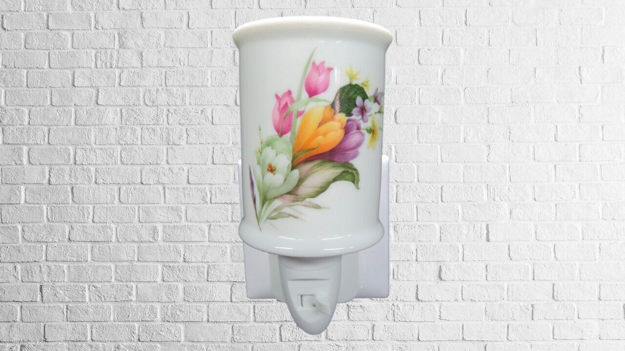 Crocus Night Light LED Ceramic Electric Uk Plug in On/Off Switch Floral Design