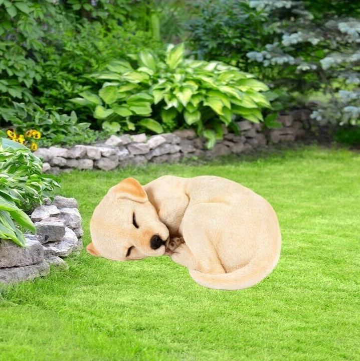 Sleeping Labrador Garden Ornament Resin Dog Puppy Statue Home or Outdoor 10x27cm
