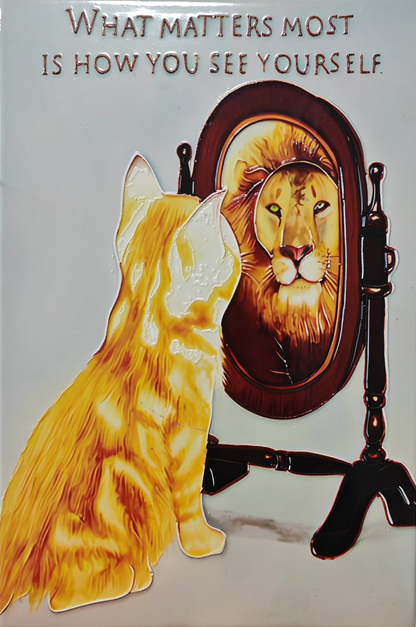 Reflections Tile Picture Plaque Cat &amp; Lion Wall Sign Tube Lined Ceramic 30x20cm