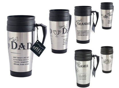 Travel Mug Choice of Dad Grandad or Gamer Stainless Steel Hot or Cold 350ml