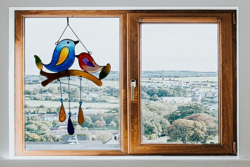 Suncatcher 2 Birds Multicoloured Mobile Fairtrade Beads Resin Window Decor 40cm