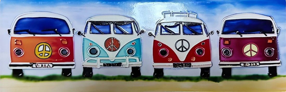 Camper Van Tile Picture Plaque Wall Sign Tube Lined Ceramic Nautical 30x10cm