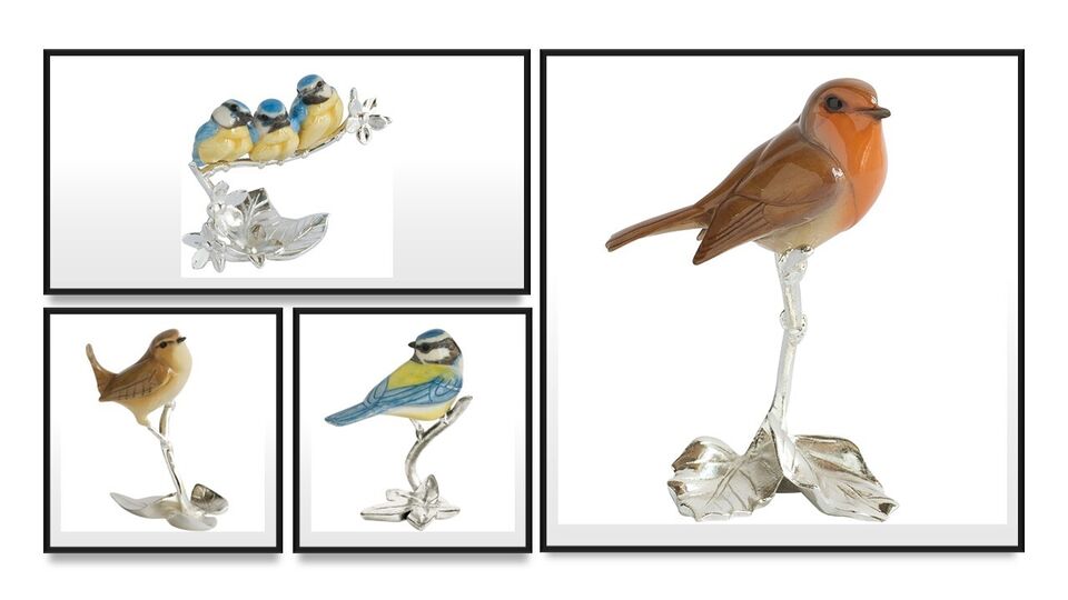 Bird Ornament Figurine Choice of Blue Tit Blue Tit Chicks Wren Robin Gift Boxed