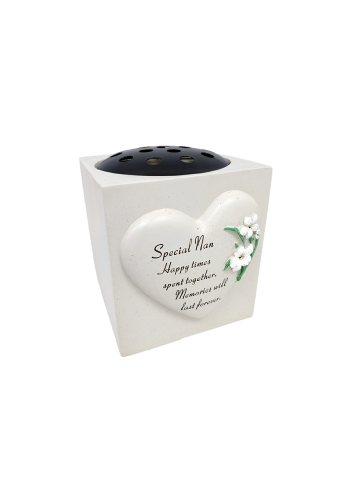 Nan Grave Vase Heart &amp; Flower Memorial Pot Cream Loving Memory Tribute Cream