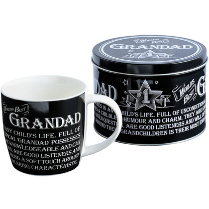 Mug in a Tin Choice of Dad Grandad or Gamer Perfect Fathers Day Black &amp; White