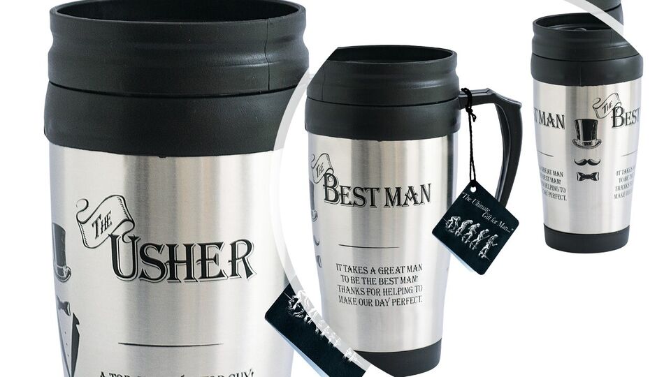 Wedding Travel Mug Choice of Best Man or Usher Stainless Steel Hot or Cold 350ml