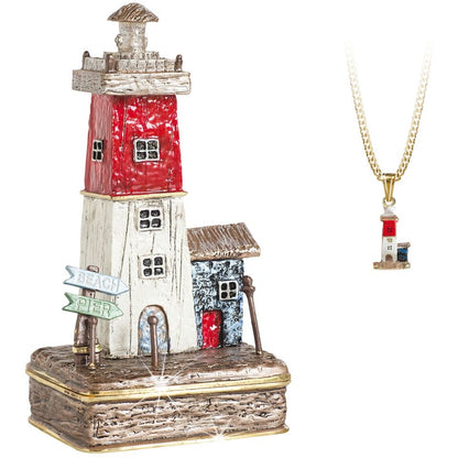 Nautical Trinket Box &amp; Pendant Set Light House or Beach Hut Little Treasures