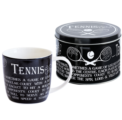 Sports Mug in a Tin Choice of Cricket Football Golf Rugby Tennis or Snooker