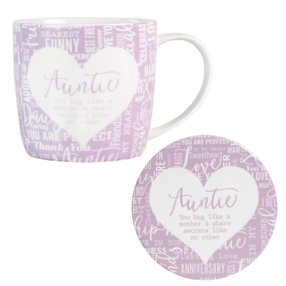 Mug &amp; Coaster Choice of Auntie Daughter Friendship Mum Nan or Sister Ideal Gift