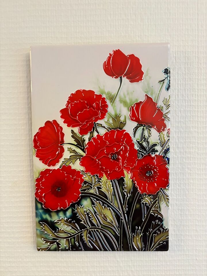Red Poppies Tile Picture Plaque Wall Sign Tube Lined Ceramic Floral 30x20cm
