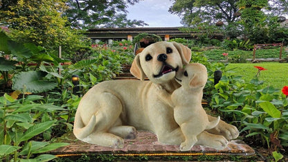 Labrador &amp; Pup Ornament Garden Resin Statue Home Decor Figurine Large 24x43cm
