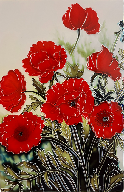 Copy of Red Poppies Tile Picture Plaque Wall Sign Tube Lined Ceramic Floral 30x20cm