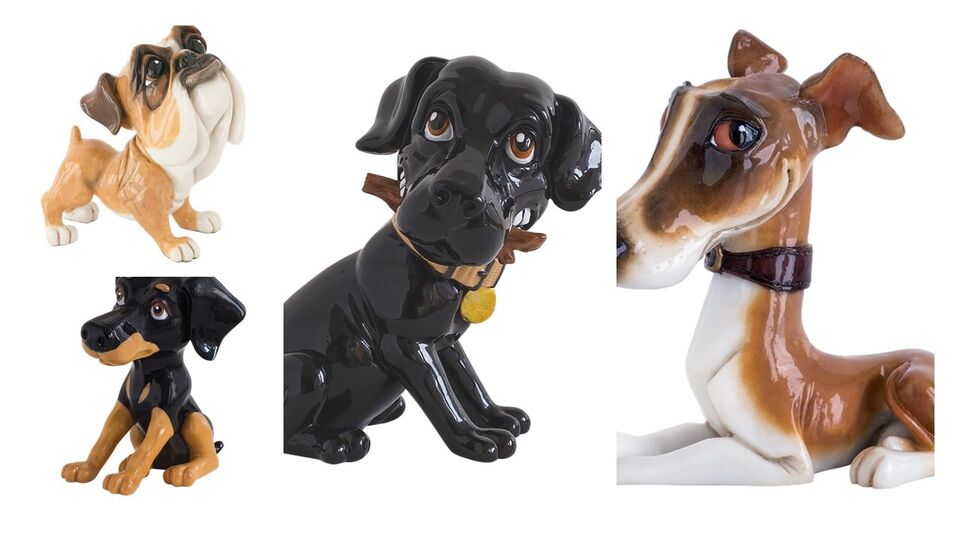 Dog Ornament Figurine Choice of Black Labrador Bulldog Doberman Tan Whippet