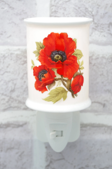 Poppy LED Night Light China Electric Uk Plug in On/Off Switch Ceramic Red White