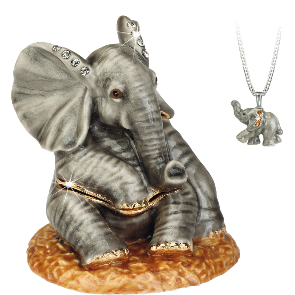Trinket Box &amp; Pendant Elephant Giraffe Lion Jungle Little Treasures Gold Plated