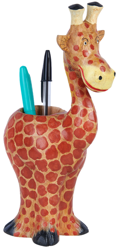 Zebra or Giraffe Pen Pencil Pot Holder Large Fairtrade Hand Carved Wooden H25cm