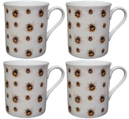 Set of 4 Mugs Fine Bone China Ladybird Butterflies or Bees Tea Coffee 4 Patterns