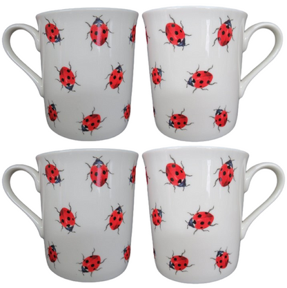 Set of 4 Mugs Fine Bone China Ladybird Butterflies or Bees Tea Coffee 4 Patterns