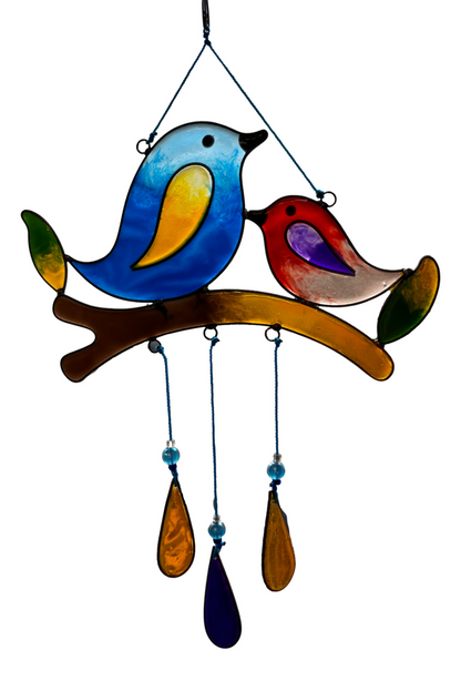 Suncatcher 2 Birds Multicoloured Mobile Fairtrade Beads Resin Window Decor 40cm