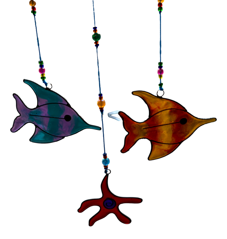 Suncatcher Boat &amp; Fish Multicoloured Mobile Beads Resin Window Decor 40cm