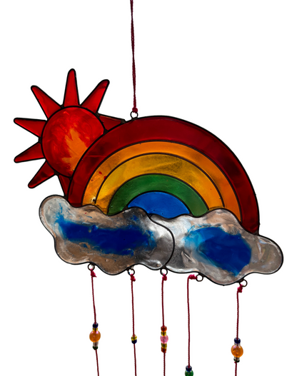 Suncatcher Rainbow Sun &amp; Clouds Multicoloured Mobile Beads Resin Window Decor