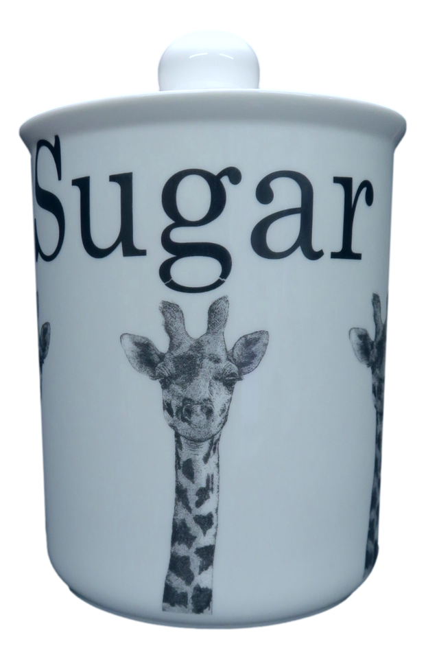 Giraffe Tea Coffee Sugar Canister Storage Jar Jungle Bone China Black &amp; White